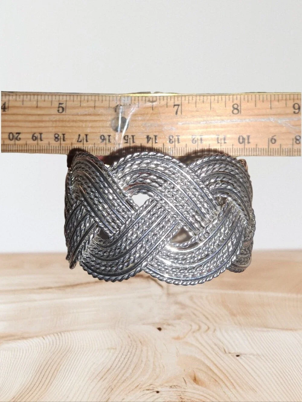 Bold Braided Cuff Bracelet Silvertone Excellent Preloved Cond